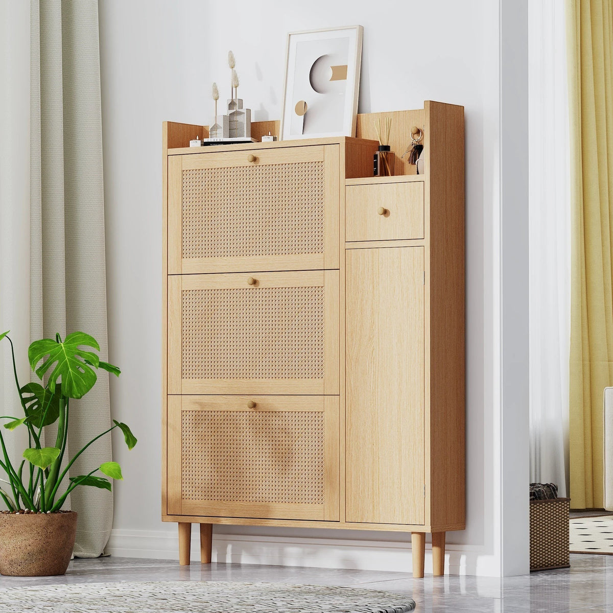 Rotan Schoenenkast met Lade