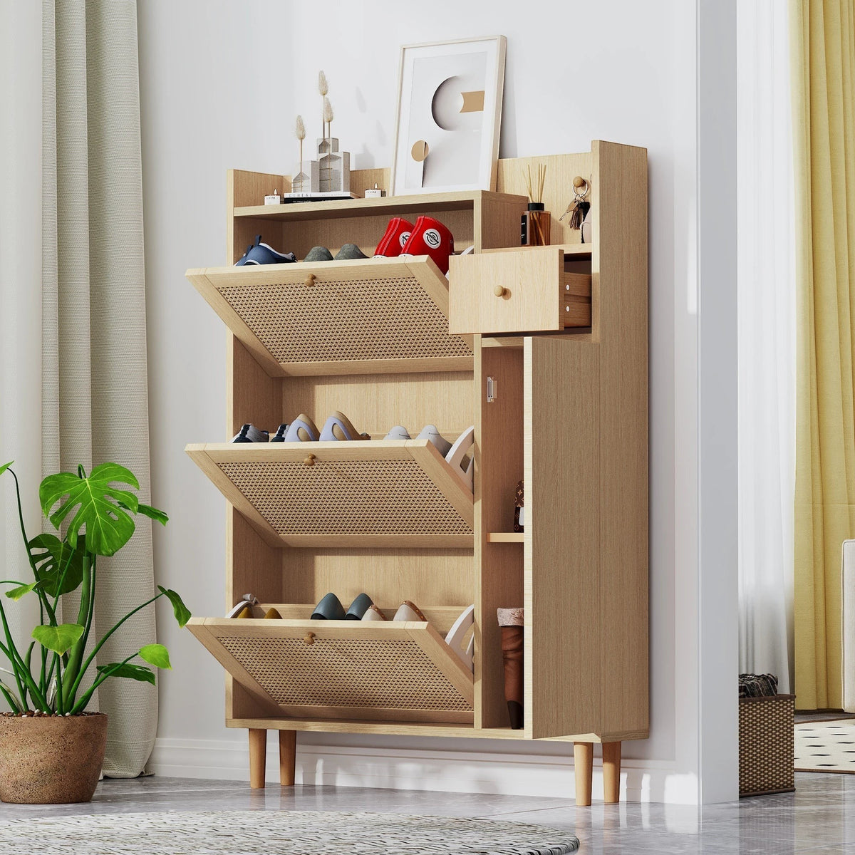 Rotan Schoenenkast met Lade