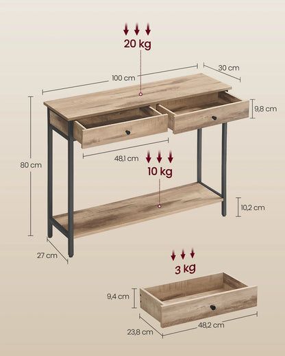 Wandtafel met 2 Lades