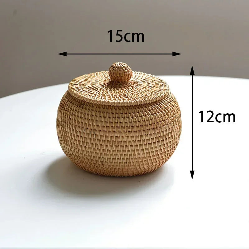 Ronde Rattan Opbergdoos met Deksel