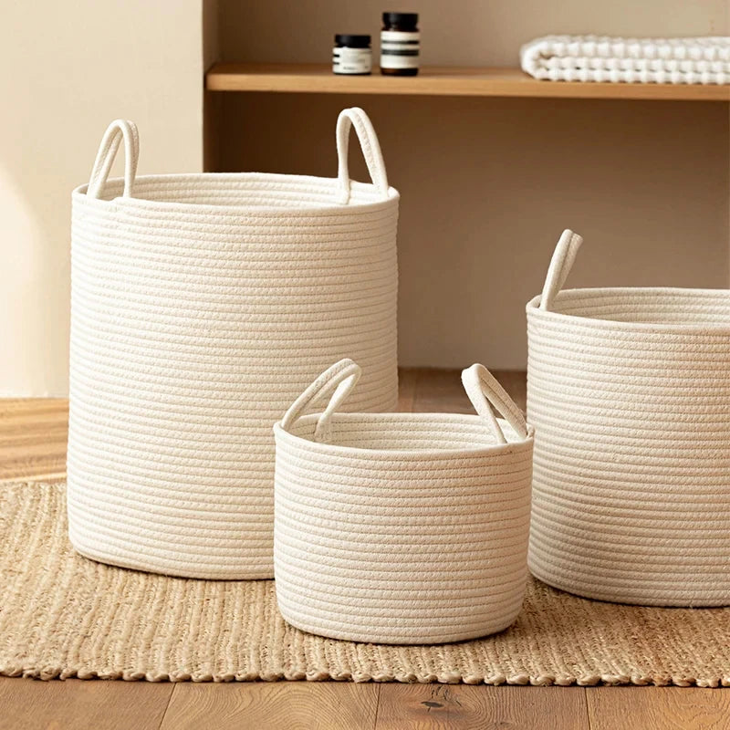 Witte Gevlochten Opbergmand met Handvat