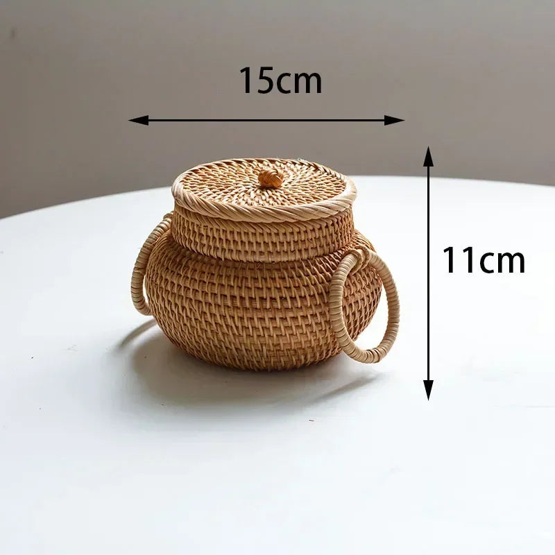 Ronde Rattan Opbergdoos met Deksel