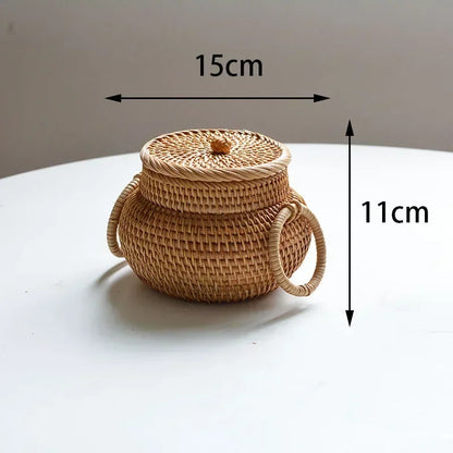 Ronde Rattan Opbergdoos met Deksel