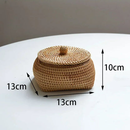 Ronde Rattan Opbergdoos met Deksel
