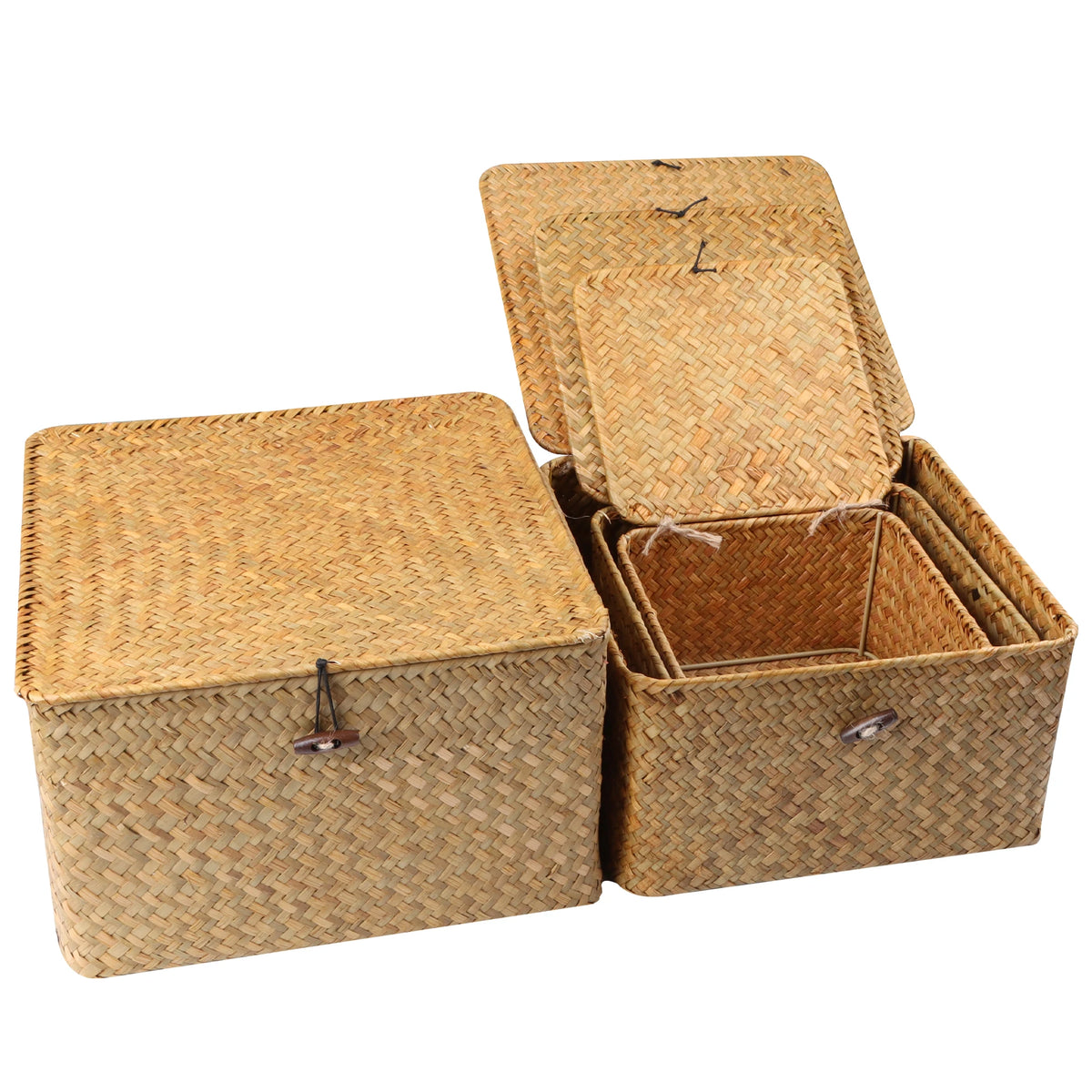 Gevlochten Opbergmanden met Deksel - Set van 4