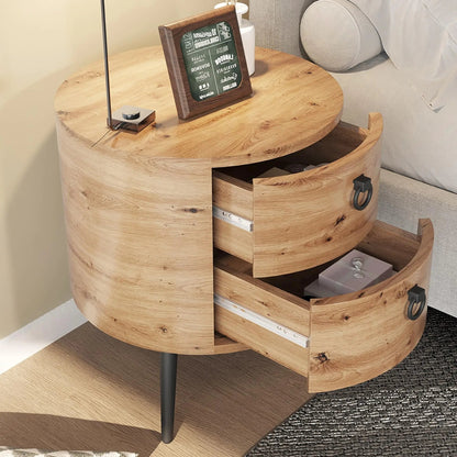 Ronde Houten Zijtafel met 2 Lades