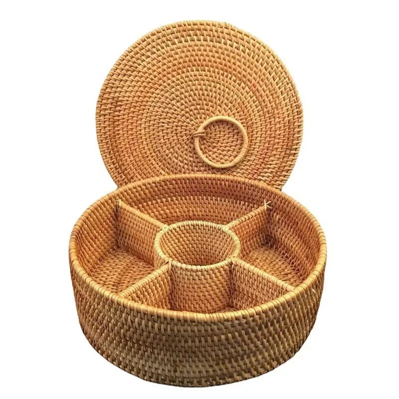 Rattan Snackdoos met 5 Vakken en Deksel