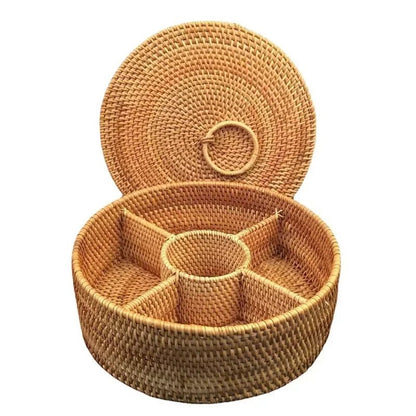 Rattan Snackdoos met 5 Vakken en Deksel
