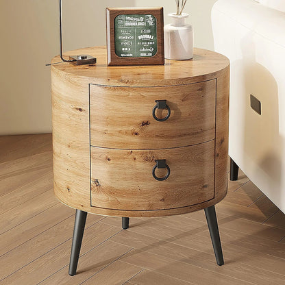 Ronde Houten Zijtafel met 2 Lades