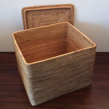 Handgevlochten Rattan Opbergmand met Deksel