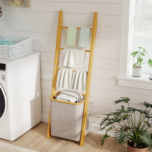 Bamboe Handdoekenrek met Wasmand - 48 Liter
