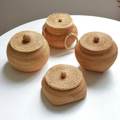 Ronde Rattan Opbergdoos met Deksel