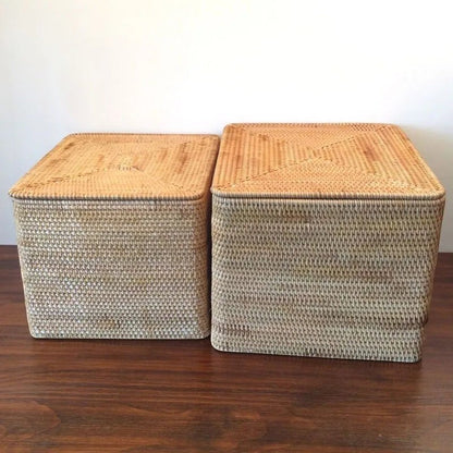Handgevlochten Rattan Opbergmand met Deksel