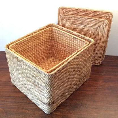 Handgevlochten Rattan Opbergmand met Deksel