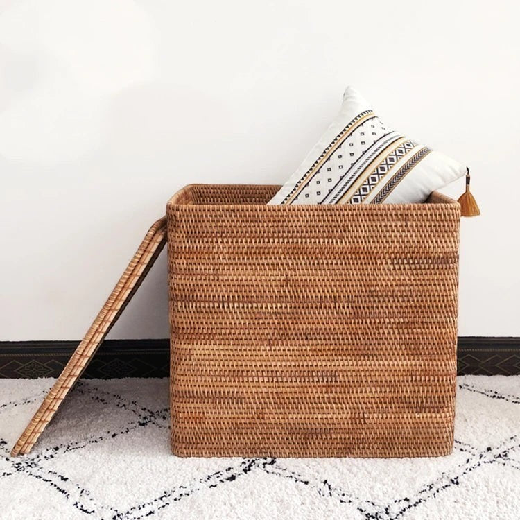 Handgevlochten Rattan Opbergmand met Deksel