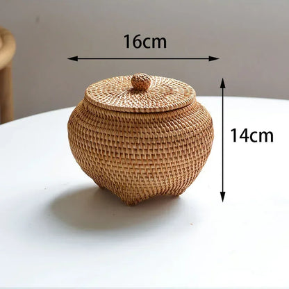 Ronde Rattan Opbergdoos met Deksel