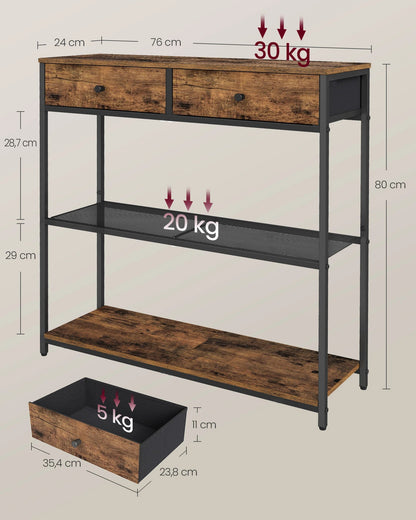 Wandtafel met 2 Lades