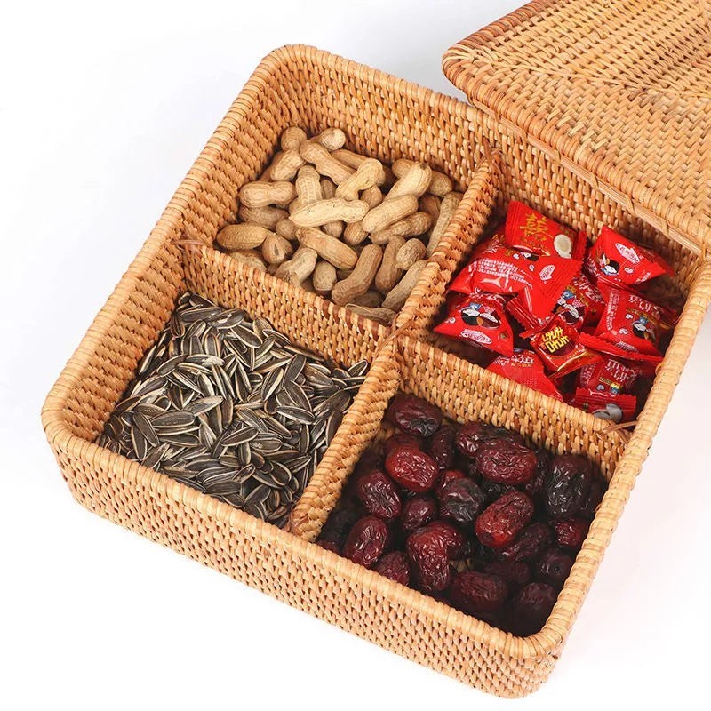 Rattan Snackdoos met 5 Vakken en Deksel