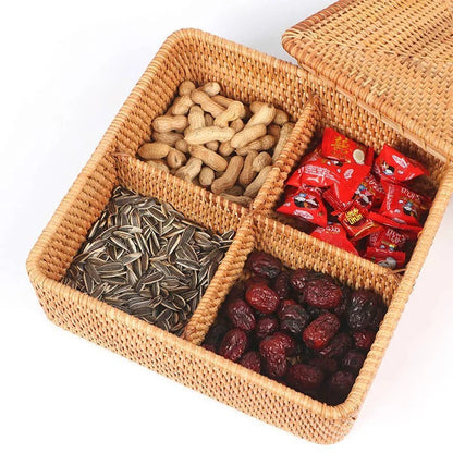Rattan Snackdoos met 5 Vakken en Deksel