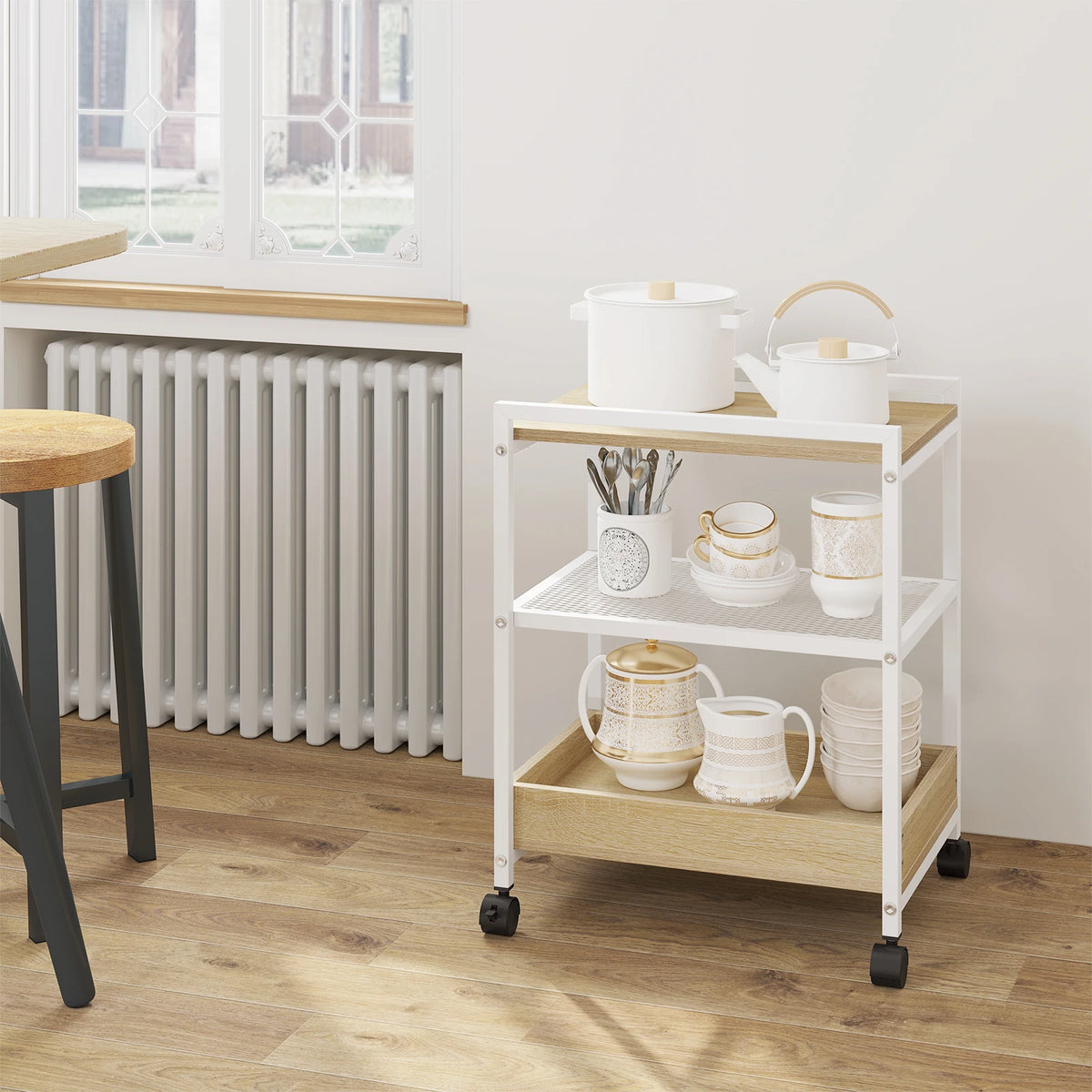 Bijzettafel op Wielen met 3 Niveaus