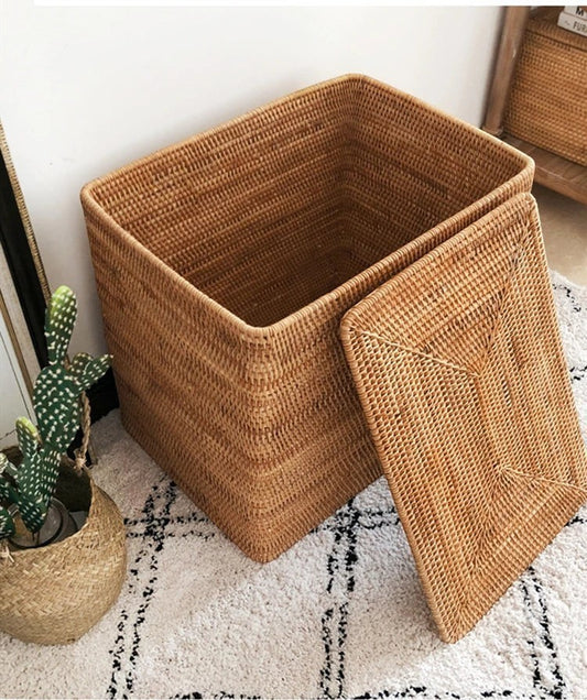 Handgevlochten Rattan Opbergmand met Deksel