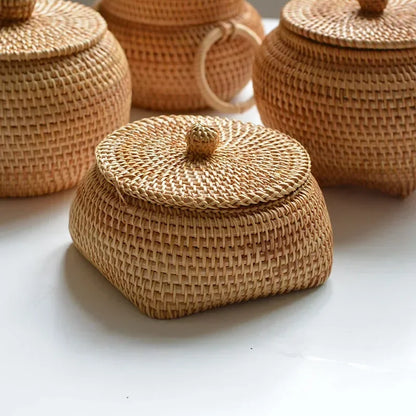 Ronde Rattan Opbergdoos met Deksel