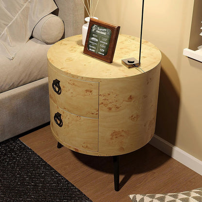 Ronde Houten Zijtafel met 2 Lades