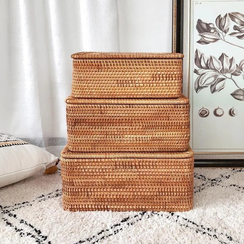 Handgevlochten Rattan Opbergmand met Deksel