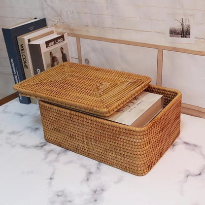 Handgevlochten Rattan Opbergmand met Deksel