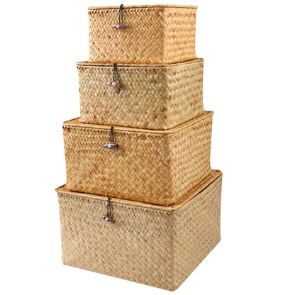 Gevlochten Opbergmanden met Deksel - Set van 4