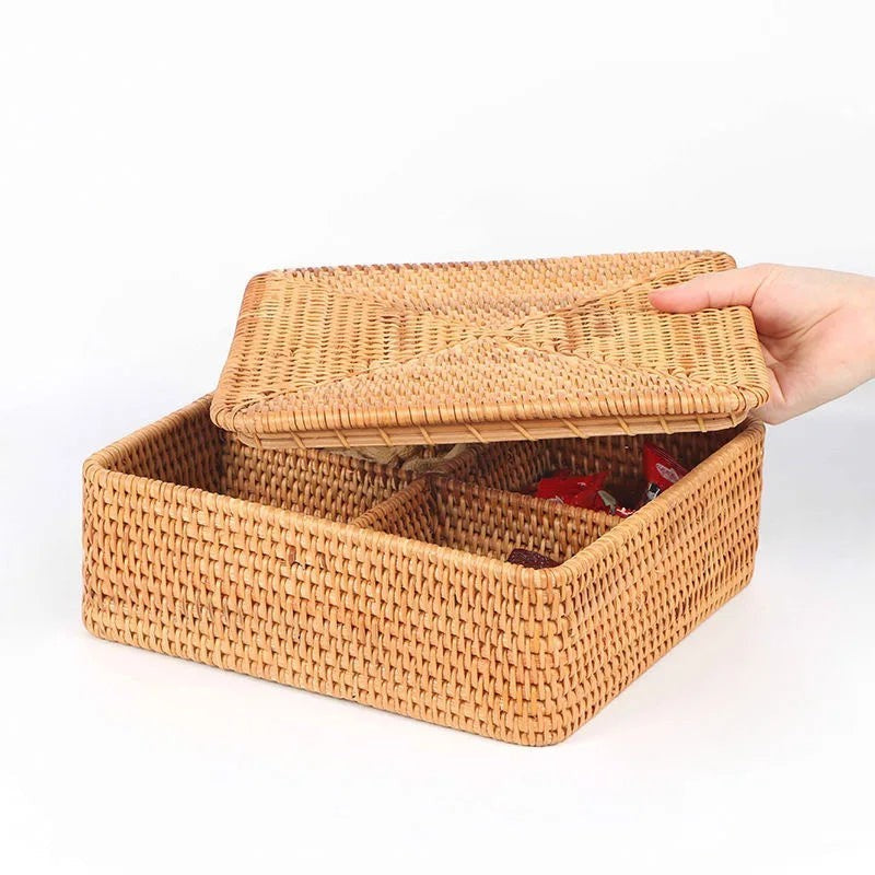 Rattan Snackdoos met 5 Vakken en Deksel