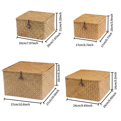 Gevlochten Opbergmanden met Deksel - Set van 4