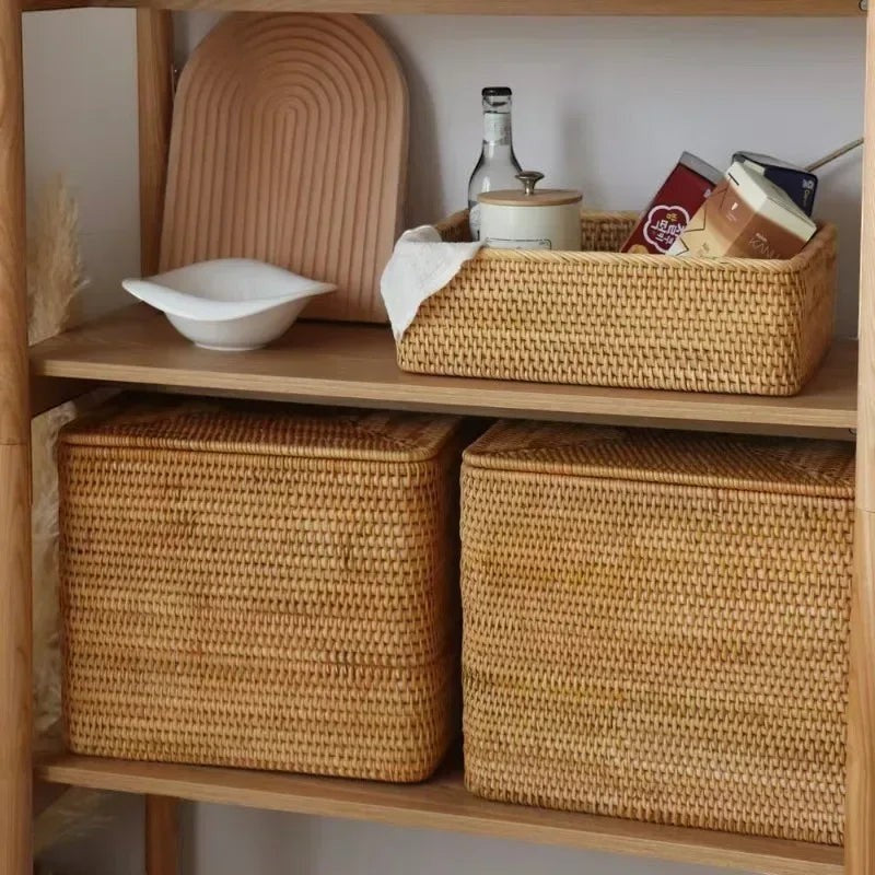Handgevlochten Rattan Opbergmand met Deksel