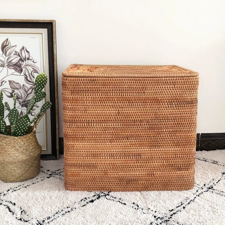 Handgevlochten Rattan Opbergmand met Deksel