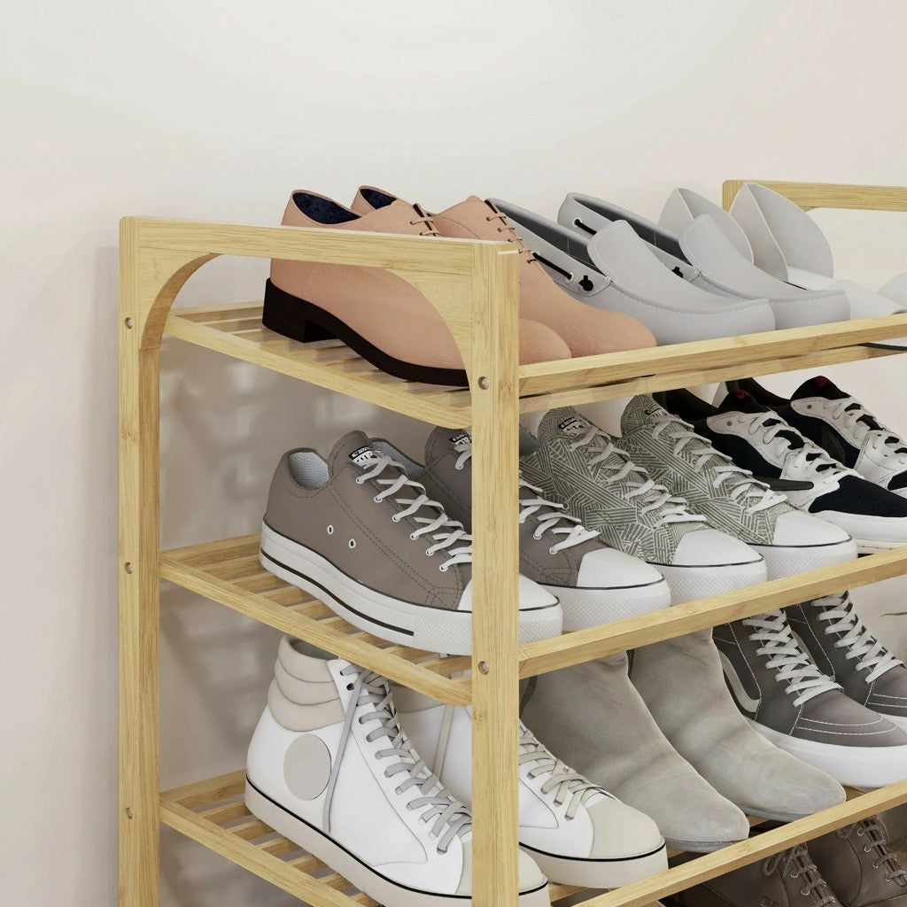 Tokari bamboe schoenenrek met 4 lagen en open planken voor het georganiseerd opbergen van diverse schoenen