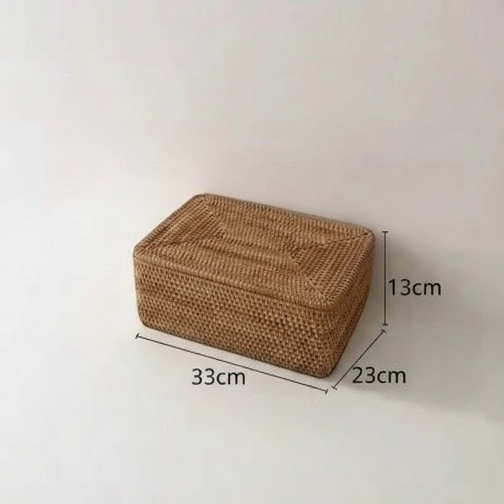 Tokari handgevlochten rechthoekige rattan opbergmand met deksel in natuurlijke kleur voor interieurorganisatie