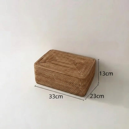 Tokari handgevlochten rechthoekige rattan opbergmand met deksel in natuurlijke kleur voor interieurorganisatie