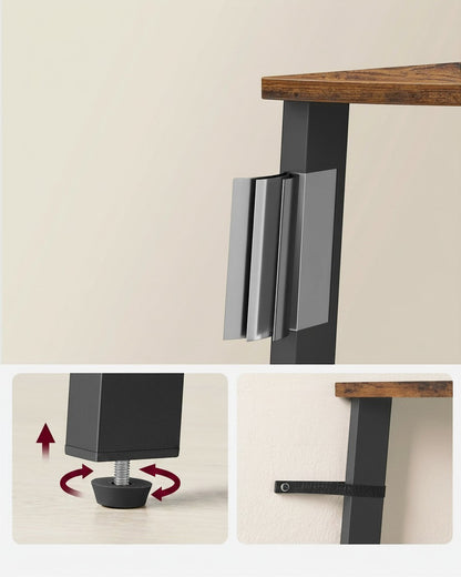 Tokari hoekrek met 5 planken, verstelbare voetjes en muurbevestiging voor extra stabiliteit in een industrieel design.