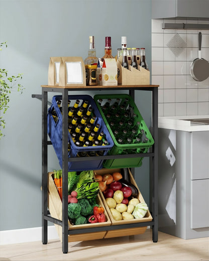 Tokari opbergrek met vier uitneembare boxen in blauw, groen en houtkleur voor georganiseerde opslag in de keuken.