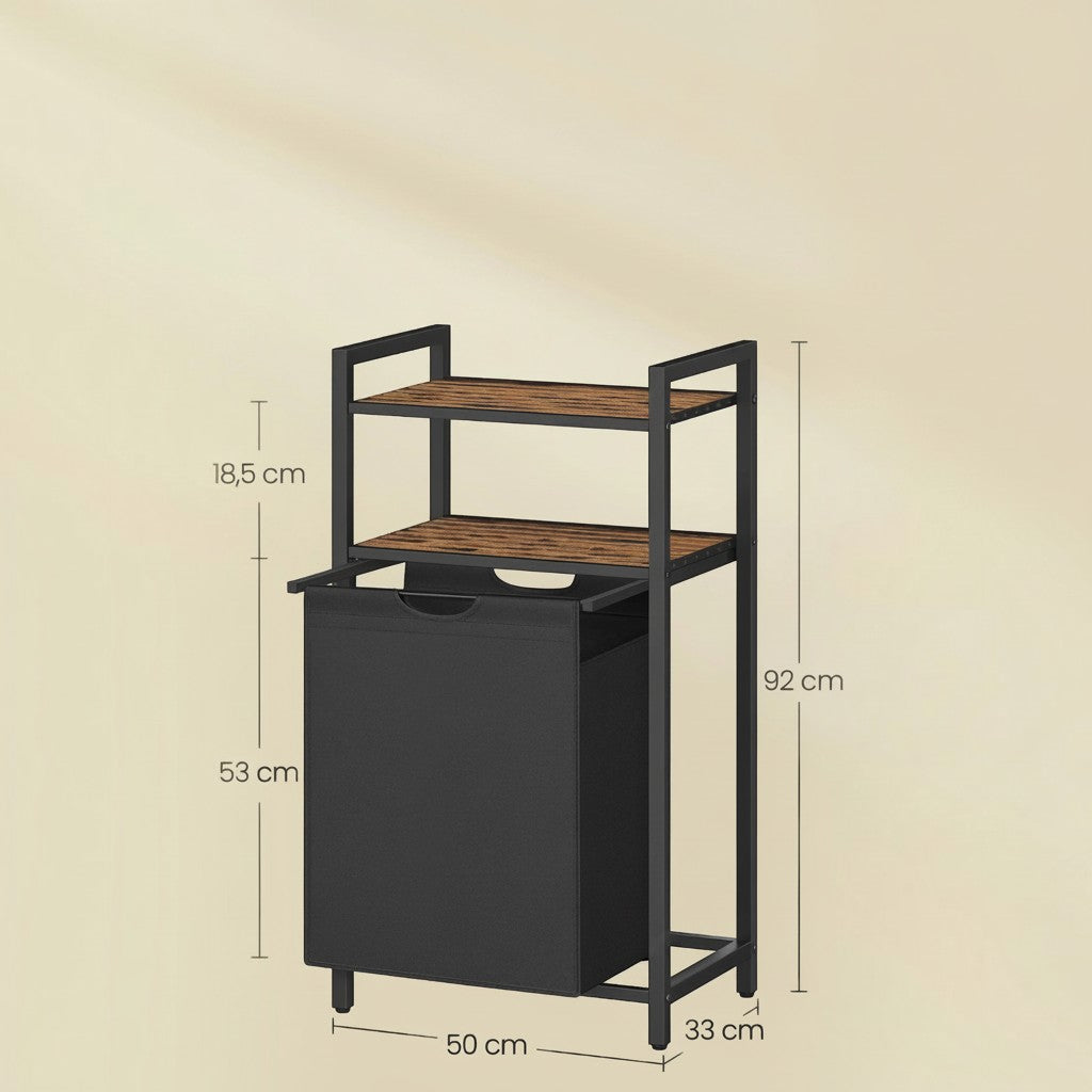 Tokari wasmand van 65 liter met twee houten planken en een zwart stalen frame voor extra opbergruimte in de badkamer