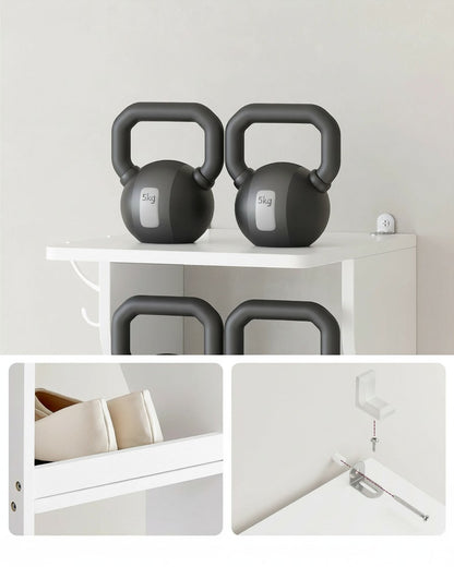 Tokari wit schoenenrek met 6 verdiepingen, compact ontwerp met haken voor accessoires en wandmontagebevestiging