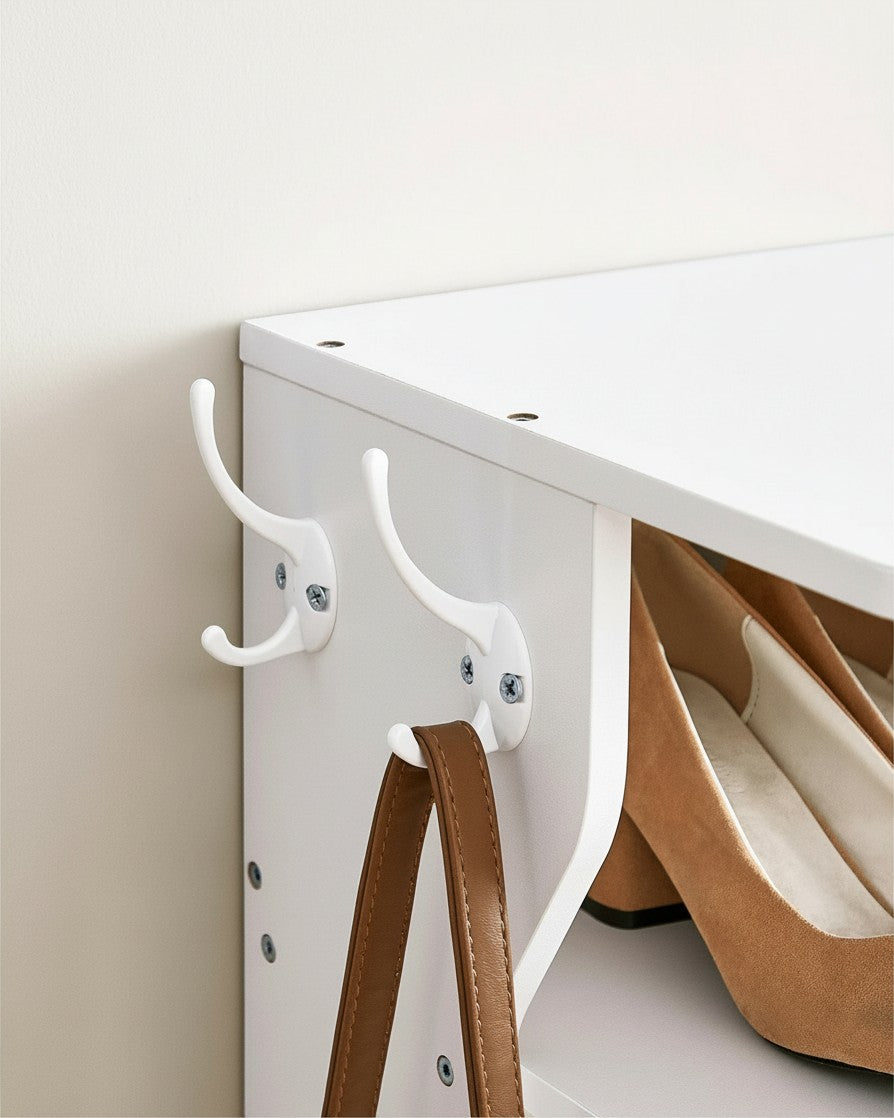 Tokari wit schoenenrek met 6 verdiepingen en handige haken voor tassen en accessoires in een compact ontwerp