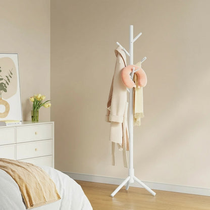 Tokari witte vrijstaande houten kapstok met 13 haken en stabiele driepootvoet in een modern interieur