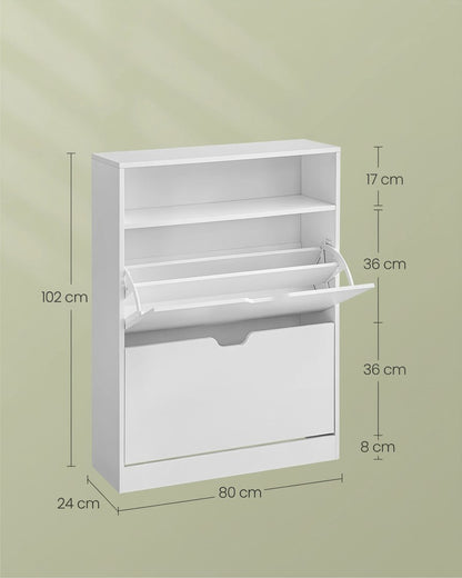 Tokari witte schoenenkast met twee kleppen en open opbergvak voor een moderne en georganiseerde hal