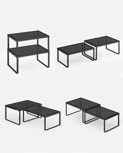 Tokari set van twee zwarte metalen stapelbare kastplanken voor extra opbergruimte in de keuken of badkamer